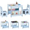 COSTWAY Set Tavolino Bambini con 2 Sedie per 3+ Anni, Tavolo e Sedie 4 in 1 con Lavagna Rimovibile, Librerie e Scatola in Tessuto, Mobile Salvaspazio per Scuola e Cameretta (Blu, Stile 3)