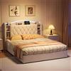 QMTXBYJ Letto Matrimoniale Imbottito 160 x 190 cm,Letti Idraulico con Illuminazione a LED,Letti per Ragazzi con 2 USB e Ricarica Wireless, Letto 160 x 190 cm con Testiera e Rete a Doghe,Velluto