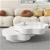 SUKY Tavolino da salotto a forma di fiore, 74,8 x 67,5 x 31 cm, piano superiore girevole a 360°, tavolo da soggiorno, tavolino da divano a doppio strato, 2 ripiani, portata 30 kg, MDF, bianco crema
