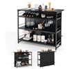 KOMFOTTEU Tavolo Bar 120 x 60 x 101 cm, Bancone Bar a 4 Livelli con Portabottiglie e Supporto per Vetro, Mobile Bar con Poggiapiedi in Metallo e MDF, Tavolo Alto per Cucina, Soggiorno (Nero)