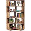 Homieasy Libreria Angolare a 5 Ripiani per Libri, Marrone Rustico | 60x60x162cm, Forma a L, Indipendente con Fermalibri, Soggiorno, Ufficio e Camera, Pannelli in MDF