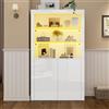 Wiuzo 100 x 35 x 170 cm, credenza per divano lucido, armadietto con luci a LED, strato in vetro temperato, mobiletto verticale alto per soggiorno