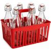 mille idee Cestello Portabottiglie con 6 Bottiglie in Vetro da 1 Litro Costolate - Tappo Ermetico a Pressione - Cassetta in Plastica con Maniglia - Colore Blu o Rosso (Rosso)