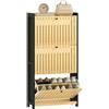 HOMCOM Scarpiera 18 paia, armadio con scarpiera stretta, armadio da ingresso con 3 cassetti pieghevoli, ante in bambù con doghe per corridoio e ingresso, 60 x 24 x 118 cm, nero e legno naturale