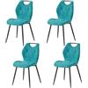 GrandCA HOME set di 4 Sedia da Pranzo in lino, Sedie sala da pranzo con Schienale, Sedia Ergonomica con Gambe Metalliche, Cuscini in Tessuto a Rombi, Sedia in stile nordico,Blu
