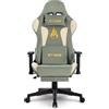 Symino Sedia Gamer, Design Bicolore, Seduta Avvolgente, Supporto Lombare & Testa, Inclinazione 150°, Gas Classe 3 SGS, 150kg (Falli Camoscio, Verde Beige)