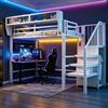 Easexcy Letto a soppalco con cassettiera e armadio, illuminazione a LED, ringhiera a rete, ringhiera di protezione alta, telaio in metallo stabile, superficie di appoggio (bianco, 90 x 200 cm