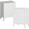 [en.casa] Set di 2 Comodini in Acciaio con Scomparto Chiuso con Anta Tavolino Laterale Mobiletto Notturno con Maniglia a Destra Sinistra Ingresso Ufficio 57 x 40 x 30 cm - Bianco