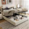 YubNct Letto Contenitore 160x200 cm con Pistoni a Gas, Velluto Beige LED TYPE-C, Testiera con 1 Ripiano, Spazio Sotto Letto, Design Robusto, Senza Materasso