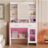 Henunem Tavolo da toeletta con luci, luminosità regolabile, tavolino da toeletta con specchio e 1 porta, tavolo da trucco con 2 cassetti, 7 ripiani portaoggetti aperti, moderno stile, bianco, 90 x 40 x 145 cm