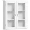 kleankin Armadietto Pensile Bagno 2 Ante Legno e Vetro 55x20x65 cm Bianco