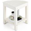 HOMASIS Sgabello Bagno a Ventaglio, Sgabello per Doccia a 2 Ripiani, Sedia Multiuso in HDPE, Sgabellino Basso e Salvaspazio, Impermeabile e Antiscivolo, Portata 150kg, 32,5 x 43,5cm (bianco)
