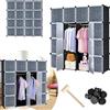 VA-Cerulean di scaffalatura in plastica con porta e asta appendiabiti, armadio, camera da letto, armadio combinato per vestiti, libri, giocattoli (16 cubi, nero)