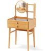RELAX4LIFE Toeletta Trucco in Bambù, Postazione Trucco con 2 Cassetti, Ripiani Aperto, Piano in Vetro, Organizzatore per Trucchi, 60 x 46,5 x 122 cm (Toeletta)