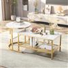JiaOyu Set di 2 tavolini moderni per soggiorno, tavolo da salotto, rotondo, per divano, tavolini da caffè, tavolino con robusta struttura in metallo (tavolo quadrato, oro)