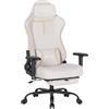 WOLTU Sedia Gaming Ergonomica,Poltrona da Ufficio Cuscino con Molle,Crema | Rivestimento in Rete Speciale, con Braccioli Regolabili e Poggiapiedi Estensibile