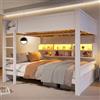 Moimhear Letto a castello con armadi portaoggetti, luce LED, bianco, 160 x 200 cm