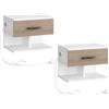 HOOBRO Set di 2 Comodini Sospesi, Comodini da Parete con Stazione di Ricarica e Cassetto, 1 Presa Standard e 2 Porte USB, per Camera da Letto, Bianco e Grigio Anticato EWG127CBZP201