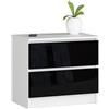 AKORD | Cassettiera K60 a 2 Cassetti | Moderna Mobiletto per Soggiorno Sala da Pranzo Camera da Letto Corridoio Bagno | Armadio Cameretta | 60x55x40 cm | Bianco/Nero lucido