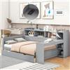 KecDuey Letto singolo in legno, 90 x 200 cm, letto giorno, comodino e ripiano sotto tavolo, letto con presa e porta USB, 2 cassetti, scrivania, senza materasso, pannelli di particelle (grigio)