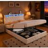 CXHLXYR Letto baule 140 x 200 cm con rete, letto matrimoniale imbottito con illuminazione a LED e USB, letto idraulico con contenitore e testiera imbottita, letti 2 persone per adulti, velluto(Beige-6, 140 x