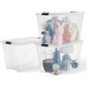 Iris Ohyama, Scatola portaoggetti in plastica con coperchio, 55 l, confezione da 3, trasparente, 98% in plastica riciclata, clip di chiusura, maniglia, impilabile, per camera, spogliatoio, ufficio