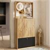 ZKLOEP Scarpiera moderna con ganci, 3 vani pieghevoli, per corridoio, effetto legno naturale, nero, dimensioni: larghezza 75 cm, altezza 180 cm, profondità 24 cm