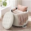 Ckaff Pouf Contenitore con Ruote, 48cm Pouf Poggiapiedi Rotondo, Sgabello Imbottito con Lavorazione Capitonné e Coperchio Rimovibile per Soggiorno, Camera da Letto e Sala da Pranzo, Sherpa, Bianco