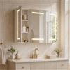 BRILVERDE Armadietto da bagno a specchio a LED, con specchio, armadietto da parete con vano portaoggetti, moderno armadietto da bagno sospeso, interruttore a sensore touch, a tre ante, bianco, 100 x 60 x 13 cm