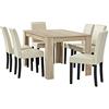 [en.casa] Set Pranzo con Tavolo in MDF 140x90 cm e 6 Sedie Imbottite in Similpelle - Set Elegante per Sala da Pranzo e Cucina - Effetto Rovere Chiaro/color Crema