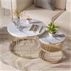 CXHLXYR Set di 2 Tavolini, Tavolo Basso in Marmo Rotondo con Spazio di Archiviazione, Tavolo Basso in Legno, Tavolini Estraibili per Soggiorno, Camera da Letto, Balcone, Struttura in Metallo (Tondo