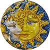 SICILIA BEDDA CAPACI Eclissi, Sole e Luna Disco in Ceramica Caltagirone, Ø 25 cm ca. con Decoro Barocco e Limoni su Fondo Blu