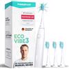 happybrush® Spazzolino elettrico sonico Eco VIBE 3 - Spazzolino sostenibile con batteria ricaricabile che dura 6 settimane, con 3 testine di ricambio e dentifricio - Bianco/Menta