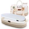 Yunioo Set Fasciatoio Neonato Portatile e Organizer Pannolini - Cesta in Cotone con Tappetino Impermeabile + Porta Pannolini Fasciatoio per Neonati