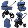 BabyLux® Passeggino 3in1 CASTOR, Set Pieghevole di Passeggino Leggero | Combinati con Navicella, Seggiolino per Sportivo, Marsupio I-Size, Borsa Fasciatoio e Altri Accessori, Protezione UV 50+