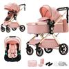 BEBBY Passeggino Trio 3 in 1, Carrozzine Lettini per Bambini e Neonati, Trio Set con Seggiolino, Alluminio Leggero con Piegamento, Funzione Combinata, Adatto da 0-22kg (U9-X-PINK, U9-X)