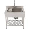 Gdetnysty Lavello autoportante in acciaio inox con rubinetto estraibile, per casa, garage, giardino, molto resistente, con scolapiatti e angolo rotondo, facile da montare (argento, 70 x 50 x 90 cm)