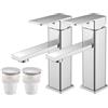 Vuadzren Rubinetto Bagno Lavabo Miscelatore da lavabo a foro singolo, forma quadrata, cromo, a leva singola con cartuccia ceramica, in acciaio inox(2, miscelatore cromato con scarico)