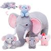 OUOZZZ Elefante Peluche - 36 cm Peluche, Madre con 4 Cuccioli - Morbido Giocattolo di Elefante per Ragazzi e Ragazze