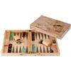 Engelhart-250550 - Backgammon in Legno 15 Pollici (38 cm) Valigetta Lusso Radica con Intarsi Noce - Aperto 48 × 38 cm - Pedine Verde/Marrone - Dadi e Bicchieri - Gioco Classico
