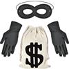 PPGGOPP Costume Ladro Accessorio,Set Costume da Ladro,Masquerade Mask,Maschera per Occhi Nera,Borsa Porta Soldi In Dollari,Accessori Costume per Ladri,Accessorio Per Adulti e Bambini Per Carnevale/Costume