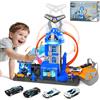 Charmofun City Commissariato di Polizia con Super Loop, Set Pista per Macchinine con 4 Macchinine, 3 Parcheggi, Piste con Ascensore e Luci e Suoni, Circuito a Lancio Giocattolo per Bambini dai 4 Anni