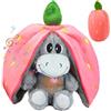Gobesty Peluche a forma di asino, con movimento respiratorio e musica, morbido peluche che dorme con luce calda, peluche per neonati e giovani mamme (fragola)