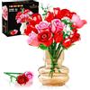 HOGOKIDS Set di costruzione di bouquet di fiori con luci - 16 rose bouquet blocchi costruzione botanici rosa artificiali decorazioni per casa regali di compleanno ragazze e adulti - 387 pezzi (rosa)