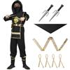 AOOWU Ninjago Costume con doppia spada - drago d'oro Ninja outfit per bambini ragazzi - feste a tema Halloween gioco di ruolo (S)