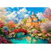 Luneko Puzzle per Adulti 1000 Pezzi Sfida 71,1 x 50,8 cm | Difficile Difficile Sfida Puzzle Montagna Natura Paesaggio Fiori di Ciliegio Castello Ponte Stream Scenery 1000 Pc Puzzle