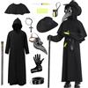 LumenVela Medico Della Peste Costume Bambino, Plague Doctor Costume, Carnevale Costume Medico Della Peste Cosplay Set con Maschera, Cintura, Guanti, Scettro per Bambino Carnevale (XL)