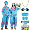BITOYO Costumi Anni 80 90 Bambini, costume da tuta anni '80 Tuta retrò con marsupio occhiali da pilota Fascia per polsini Gonfiabile Boom Box, Costume Anni '80 per feste di Carnevale Halloween