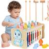 Tokiyis Dinosauro Giochi Bambini 1 Anno, Strumenti Musicali e Xilofono in Legno per Bambini con Acchiappa la Talpa, Gioco da Pesca, Ruota Dentata, Giochi Educativi Regali Bambini 1 2 3 Anni