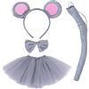 TSHAOUN Fascia per Orecchie Topo, Costumi Animali Set, Fascia per Orecchie Coda per Bambini Cosplay Festa Compleanno Carnevale Forniture per Feste di Natale. (Grigio)